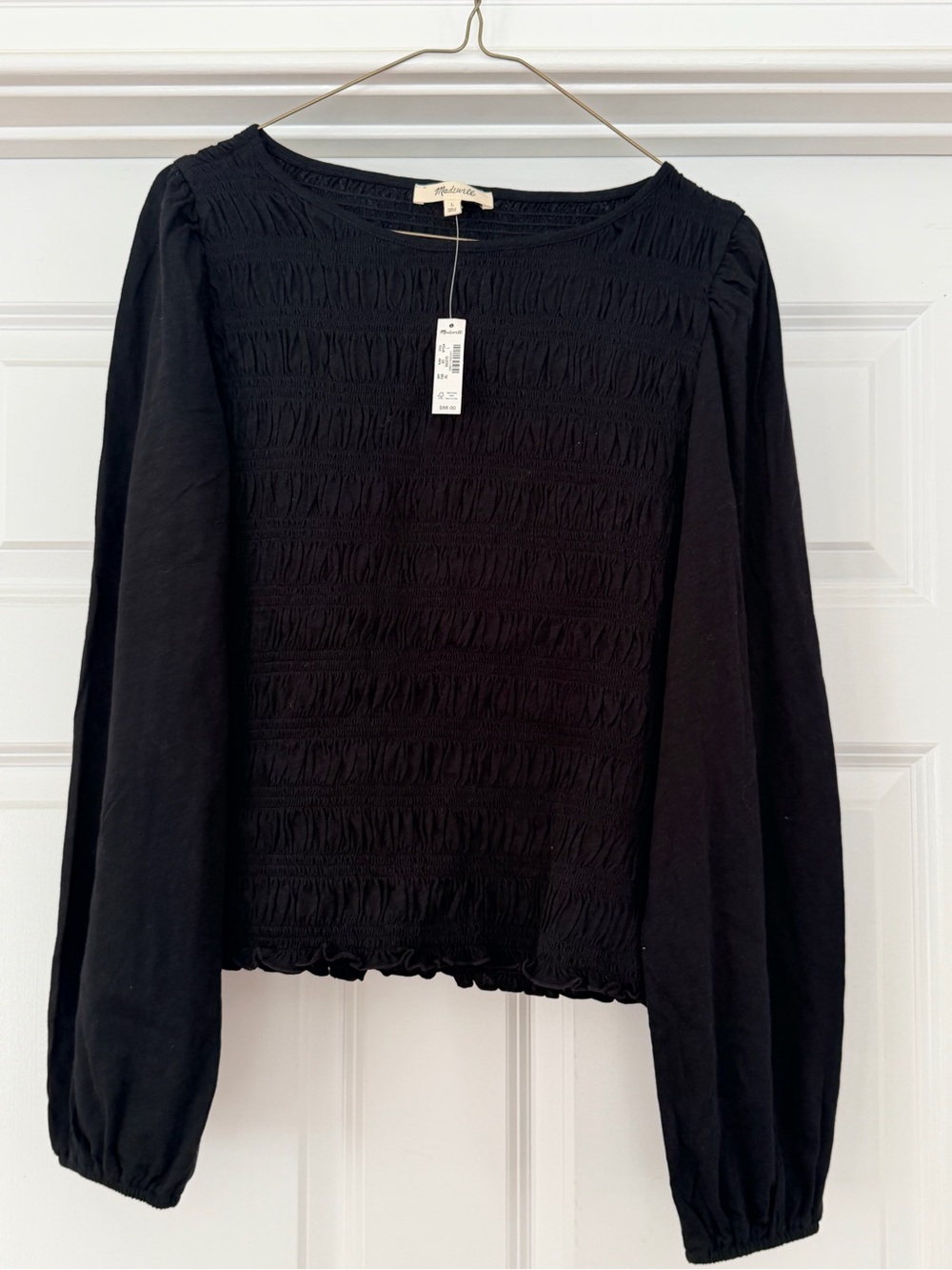 NWT Madewell Black Smocked Peasant Blouse